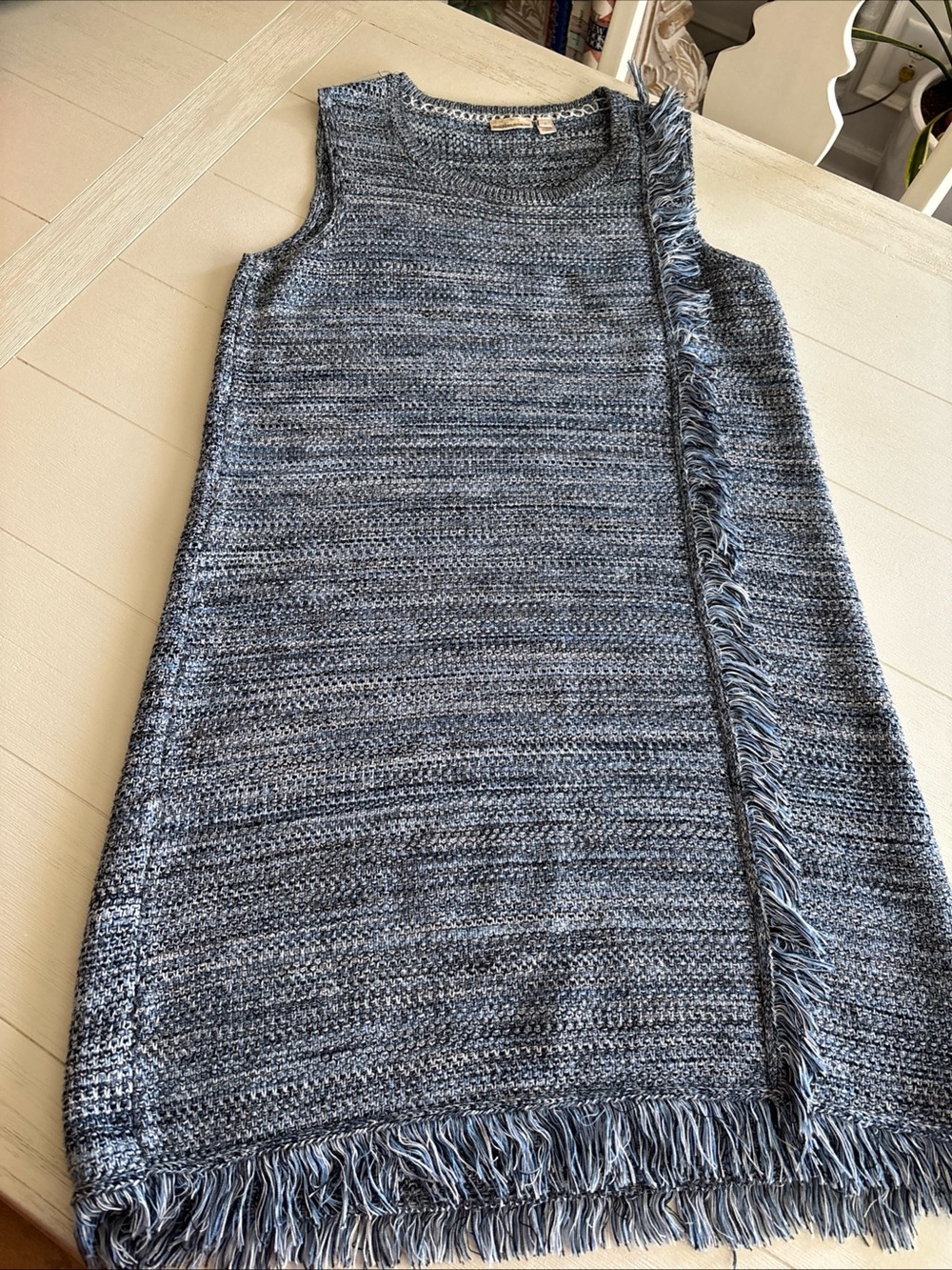 Anthropologie Holding Horses Blue Fringe-Trim Knit Mini Dress